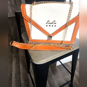 Loulu white and brown chain purse